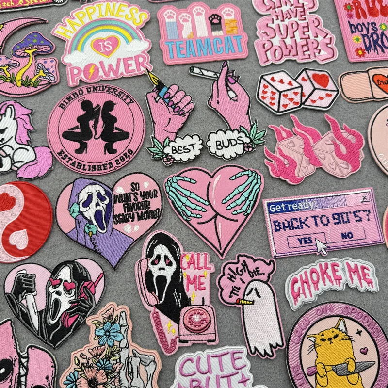 

Cartoon Letters Embroidery Patch Iron On Patches For Clothing DIY Hip Hop Punk Patches For Clothes Jeans Applique Stickers