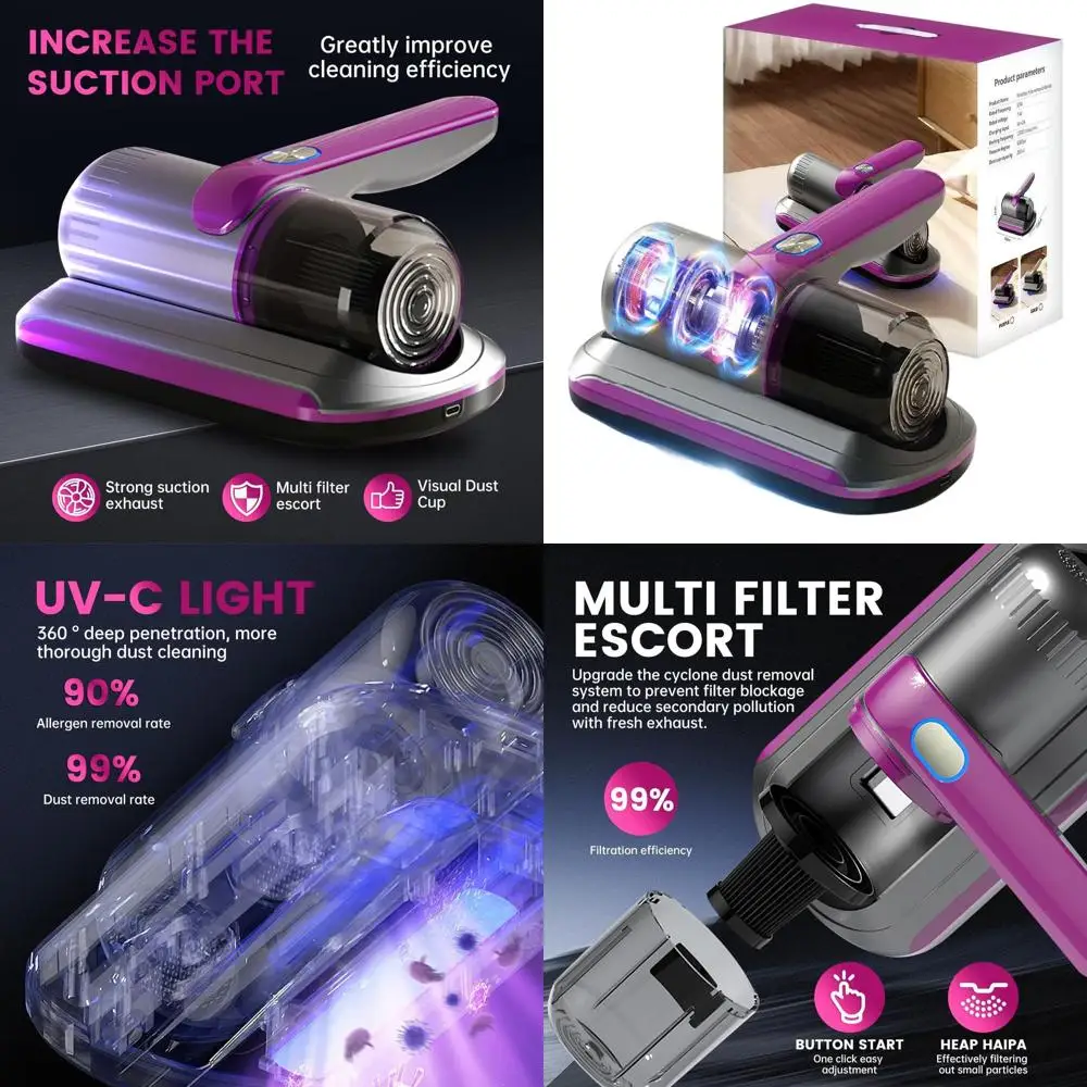 

Wireless Handheld Bed Vacuum Cleaner with UV-C Light, HEPA Filter, Ultrasonic Vibration, 12KPa, Ideal for Beds, Sofas, Cars, Car