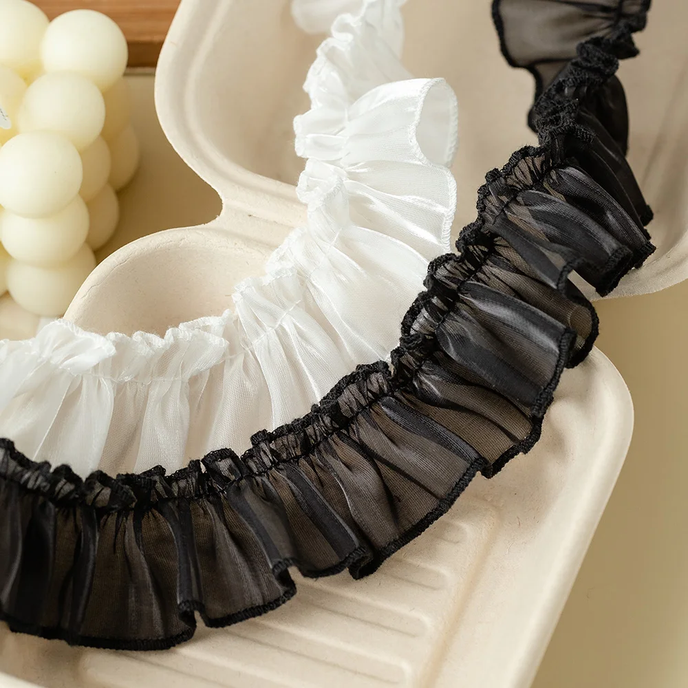 2/10Meters Black Ruffle Lace Trim 35mm Wide Sewing Ribbons For Crafts Party Dress DIY Supplies Home Decor Needlework Accessories