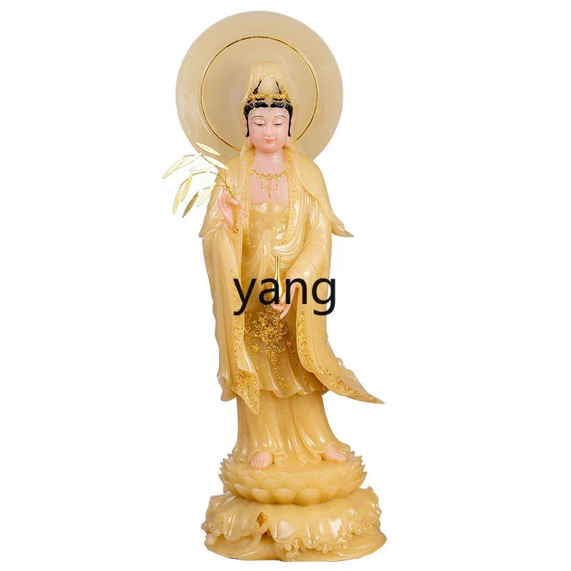 LM， marble Guanyin Bodhisattva standing statue at home worshiping Buddha statue at home Western three sages
