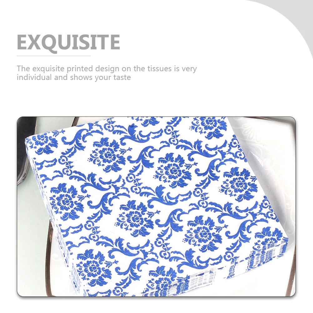 80 Sheets Blue White Napkins Vintage Decor Tissue Paper Decorative Banquet Bride