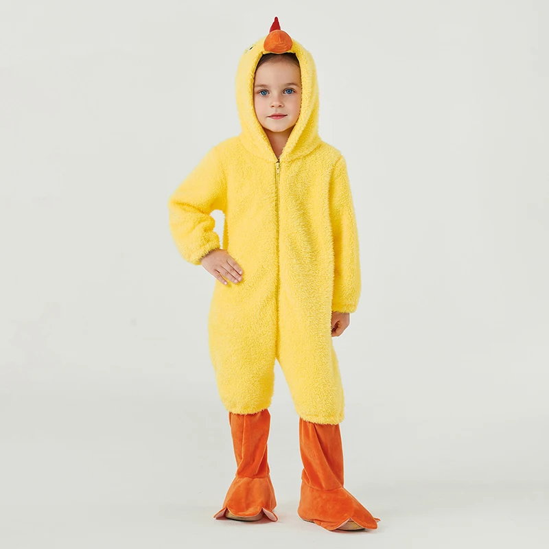 Little Girls Hallowee Chicken Costume Long Sleeve Hooded Zip Up Jumpsuit Shoe Covers for Cosplay Costume