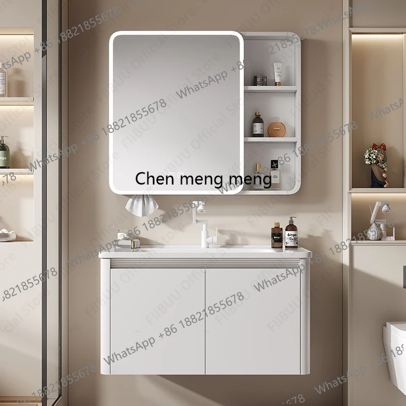 

Modern Floating Bathroom Vanity Combo With One Piece Ceramic Wash Sink Basin Mirror Cabinet Faucet Design for Large Storage