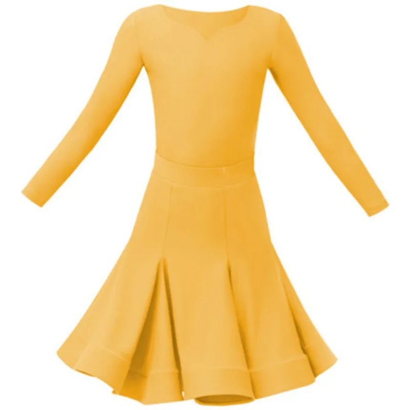 Robe de danse latine personnalisée, tenue de pratique quotidienne pour filles, Costumes de compétition de spectacle pour enfants, haut et jupe à manches longues