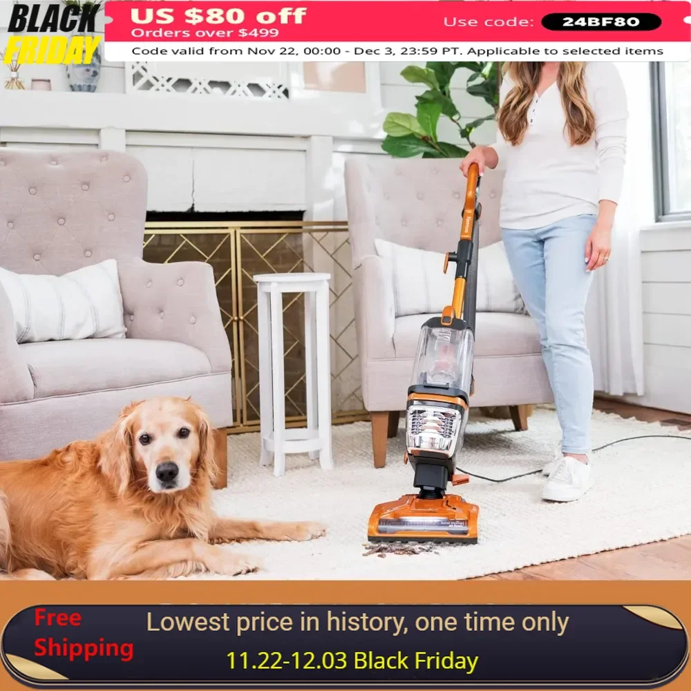 vacuum cleaners Bagless Upright Lightweight Carpet Cleaner with HEPA Filter, 2 Cleaning Tools for Pet Hair, Hard Floor, Orange