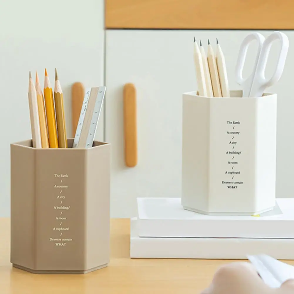 Helpful Pen Holder Stationery Pen Storage Box Multifunctional Hexagonal Opening Pencil Pot  Impact Resistant