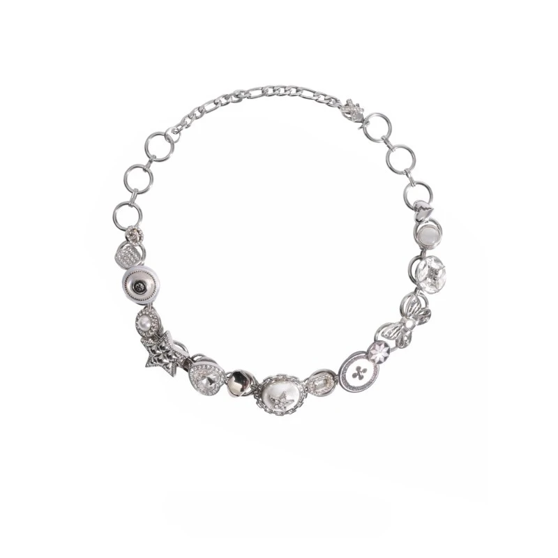 

White button necklace sweet cool retro niche design exquisite collarbone chain
