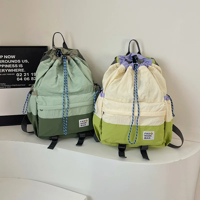 Lightweight Drawstring Women Backpack,Casual Patchwork Daypack Suitable for Daily Commute,Short Distance Travel, Outdoor Walking