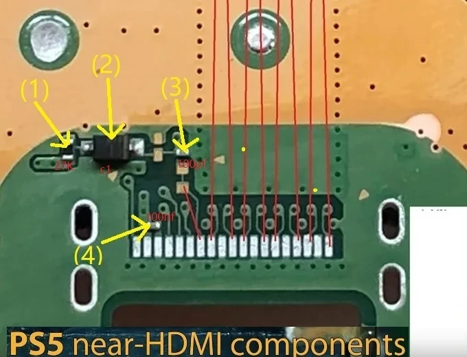 5--50Sets For PlayStation 5 PS5 Near-HDMI Port Connector C1 Diode 27K Resistor 100PF 100NF Capacitor Caps Components Parts