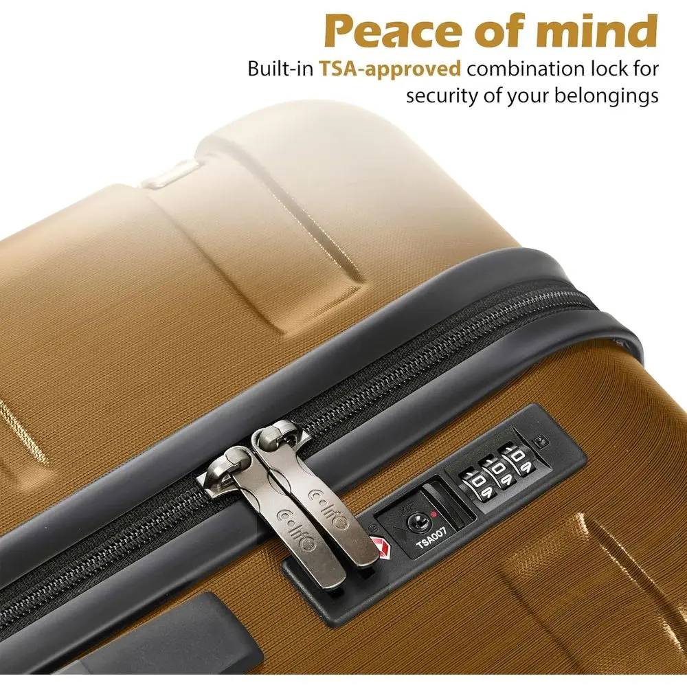 Coolife 20 Spinner Carry-On Suitcase: PC+ABS Hardshell with TSA Lock, Black-Brown