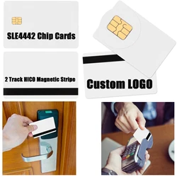 SLE4442 Chip White Card Contact IC Card with 2 Tracks Hico Magnetic Stripe 2 in 1 Blank PVC IC Smart Intelligent Card Custom