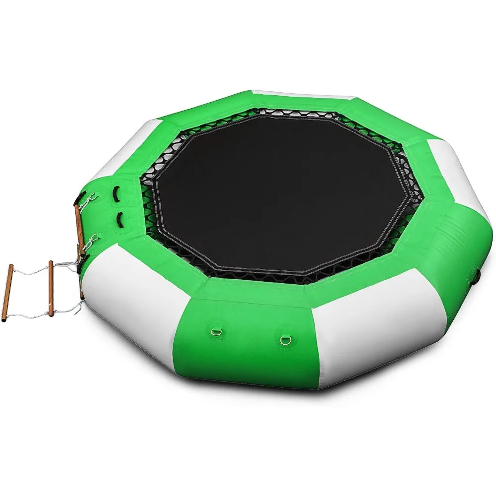 

Inflatable Water Trampoline, Round Inflatable Bouncer with Escalator, Trampoline in Blue and White for Water Sports