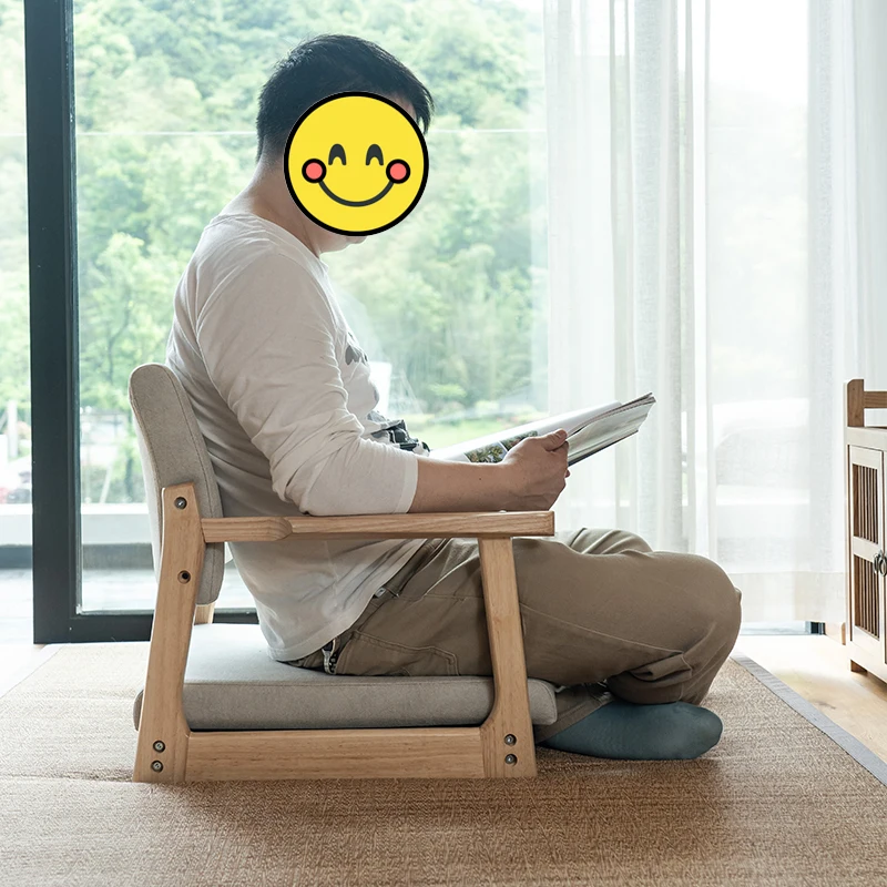 Japanese Tatami Floor Chair Ergonomic Solid Wood Backrest Stool for Compact Bay Window Seating