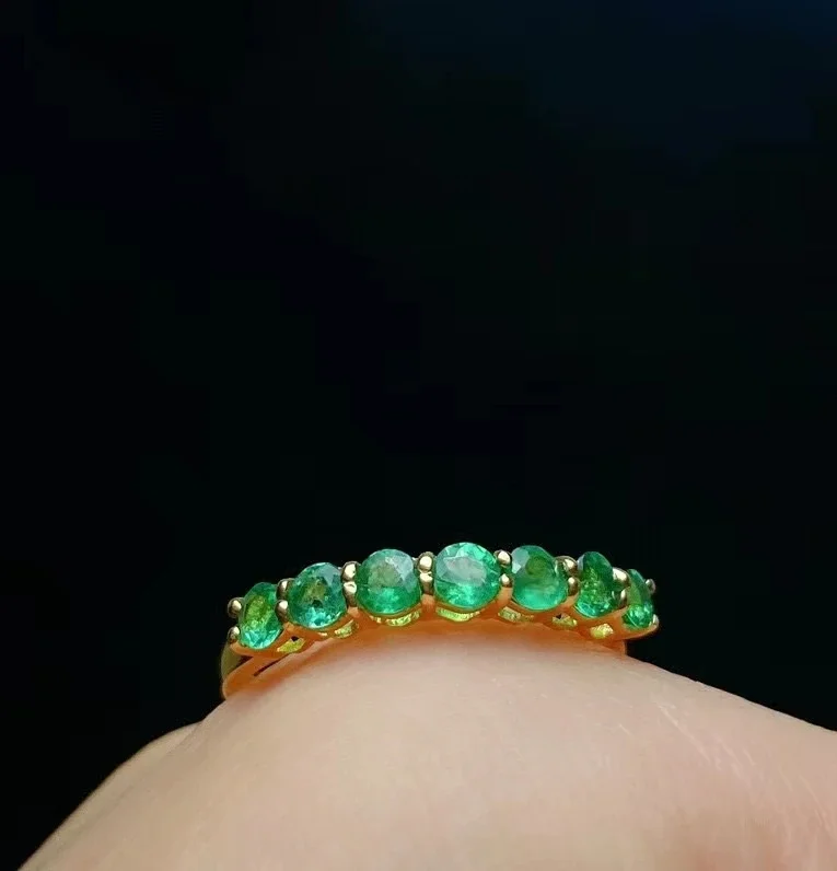 1.9 Gram 18K Gold Emerald Ring for Daily Wear 7 Pieces 3mm Emerald Gold Ring 100% Real 18K Gold Emerald Jewelry