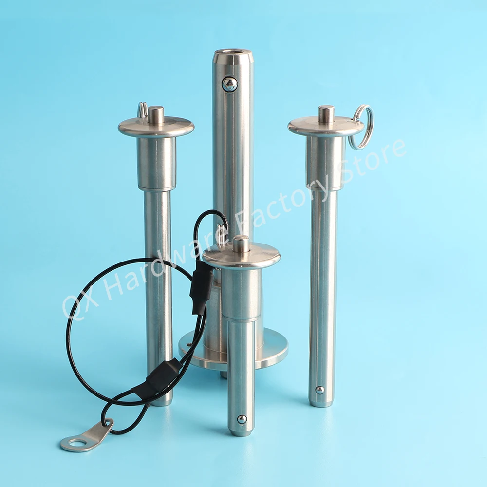 QX110  All Stainless Steel Push Handle Button Type Safety Positioning Ball Lock Pin Marine Quick Release Pin With Fastening Rope