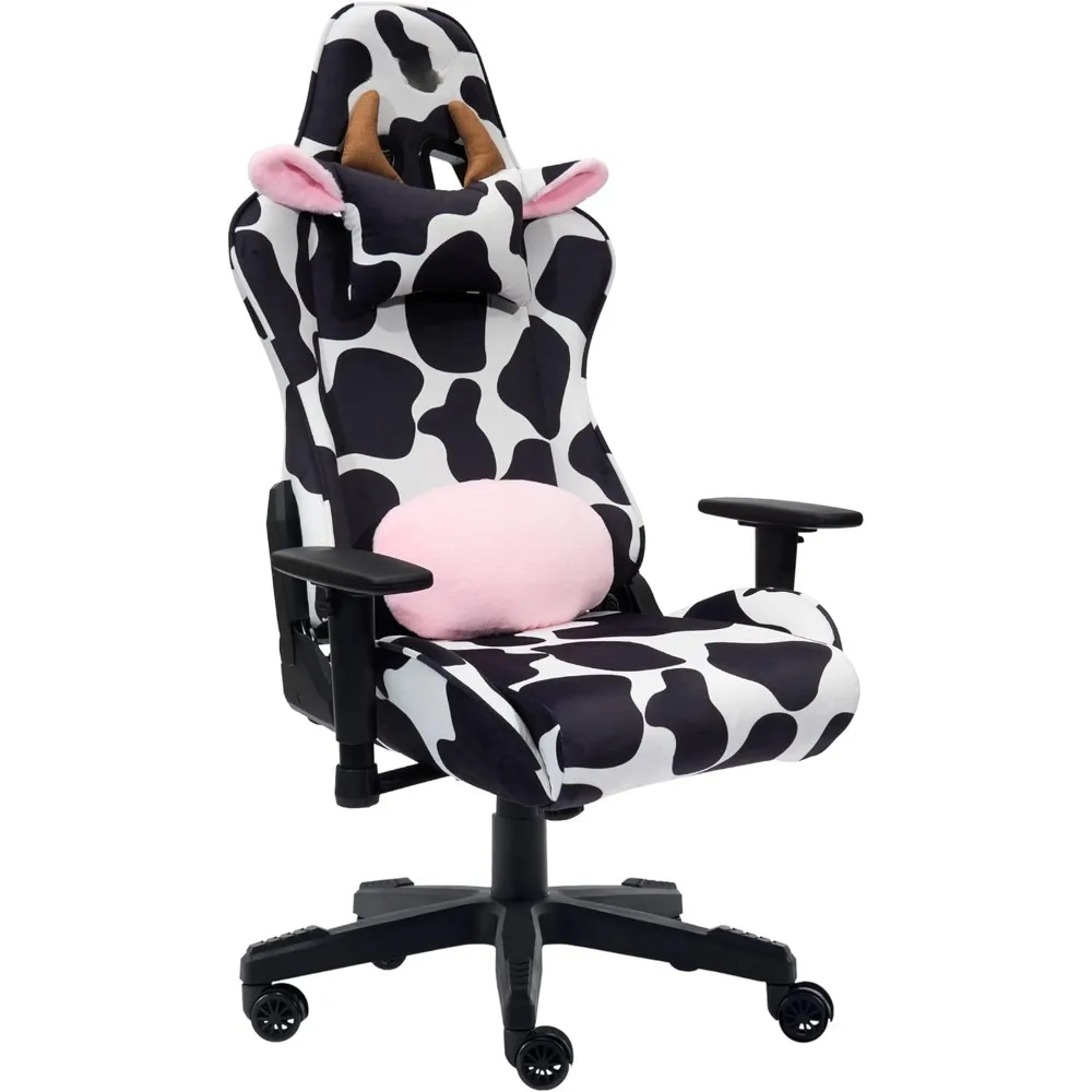 Gaming Chair, Black White Fabric & Metal Construction, 150° Back Recline Nylon Upholstery Supports Up To 300 Lbs, Gamer Chair