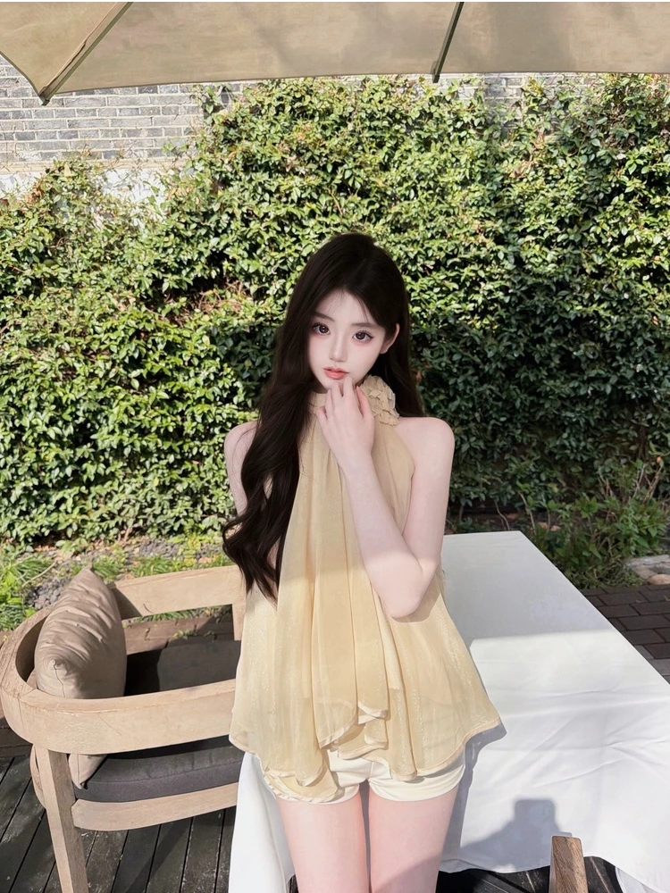 

Женский шифоновый топ M900 с асимметричным вырезом и свободным кроем, летняя новинка, укороченный, стройнящий, универсальный, модный