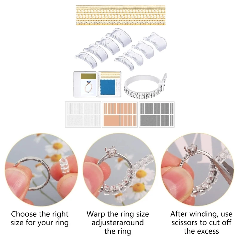 71Pcs Rings Sizer Adjuster for Loose Rings with Rings Size Measuring Tool Plug In Invisible Rings Guards Tightener