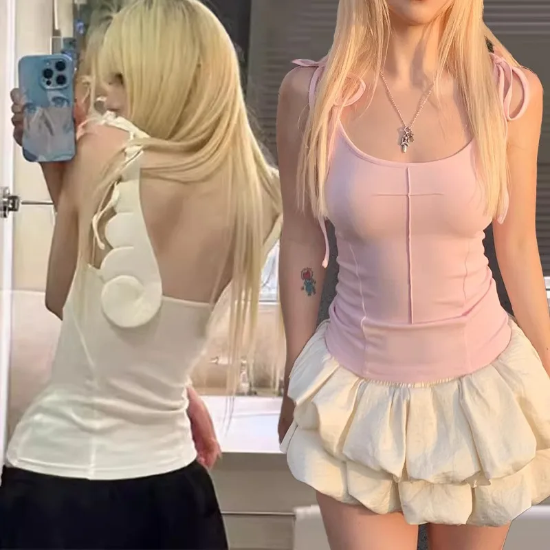 Sexy Sweet Angel Wing Tank Tops Women Clothes Sleeveless Slim 2000s Clothes Y2k Summer Tops Japan Style Tanks & Camis Chic