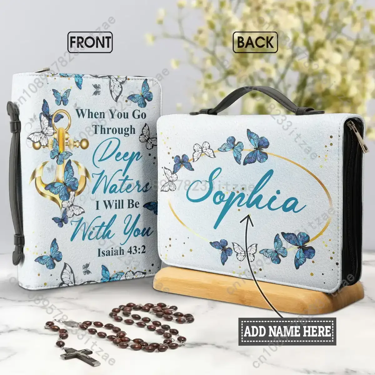 2024 المرأة شخصية الكتاب المقدس حقيبة الصليب الفراشات تصميم الكتاب المقدس غطاء حافظة بولي Leather الجلود حقيبة حمل مقدسة واقية حقيبة يد الهدايا #1