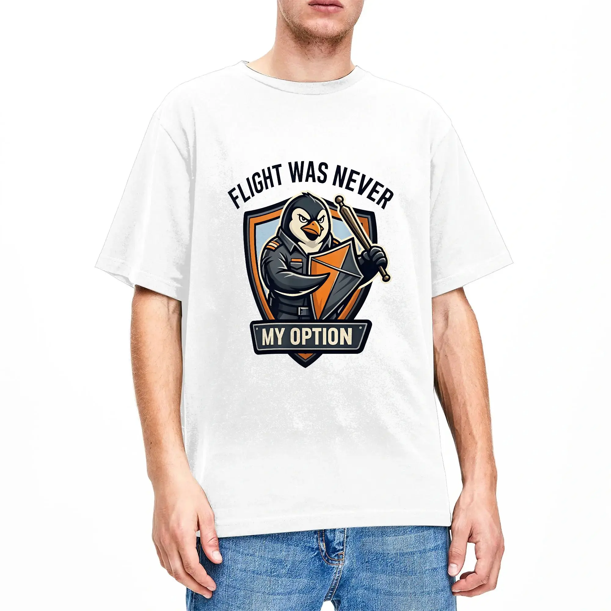 Men Flight Was Never My Option Funny Penguin T Shirts  Cotton Top Tees Summer Vintage Short Sleeves T-Shirt O-Neck Fashion Tee