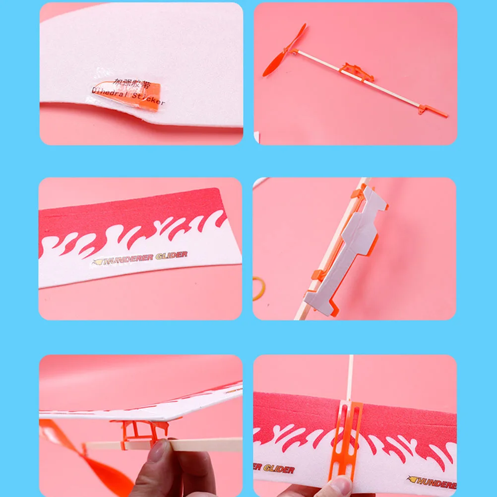 

3Pcs DIY Rubber Band Airplane Glider Strong Plastic Construction Lightweight Design for Kids Outdoor Play Skill Development