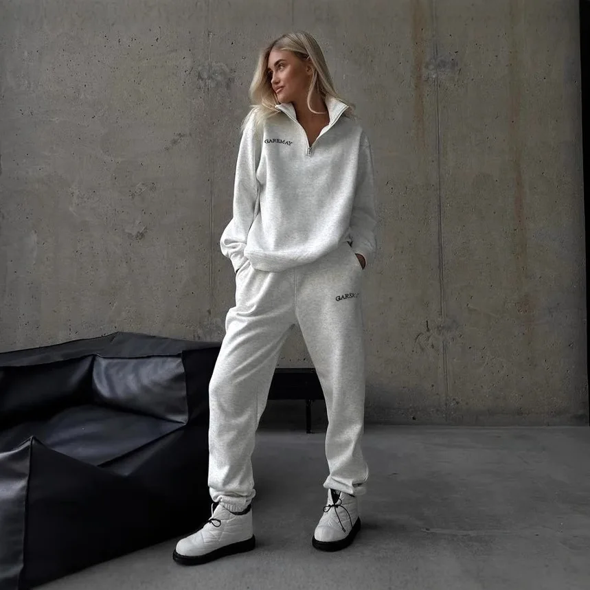 Zekye Women's Clothing Winter 2025 Casual Thickened Embroidered Long-sleeved Sweater and Trousers Two-piece Set Female Clothing