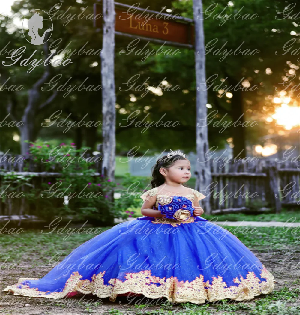 Vestidos de menina de flor de concurso de apliques de renda dourada para casamento mangas completas apliques de renda princesa vestido de primeira comunhão para crianças