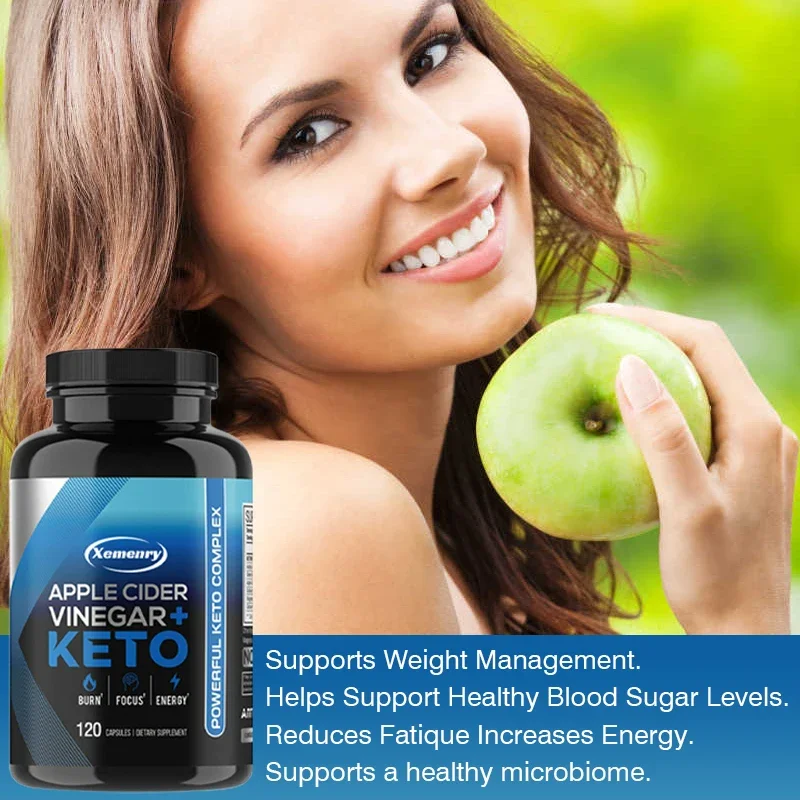 Apple Cider Vinegar + Keto Capsules - Weight Management, Fat Burning, Detoxification, Metabolism, Appetite Suppression