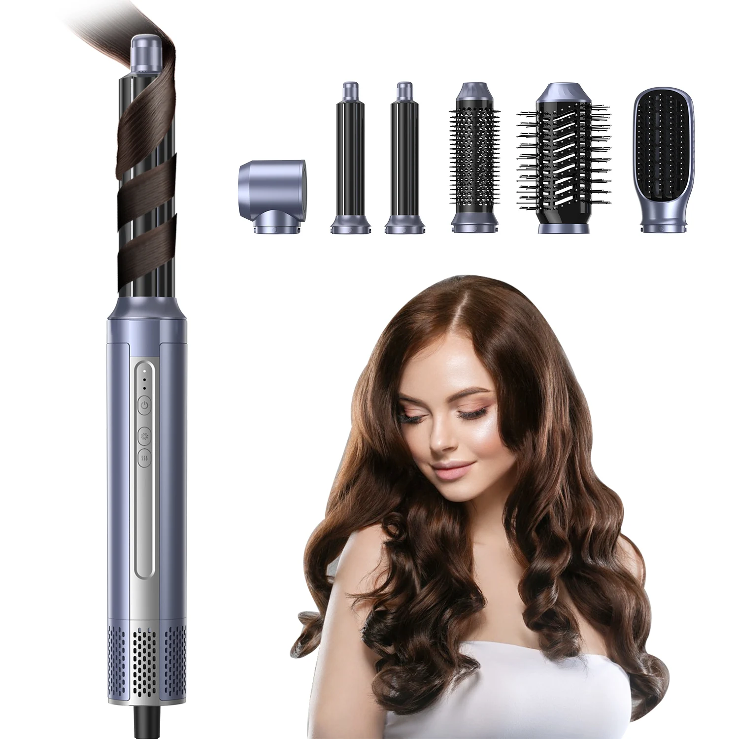 

Detachable Hair Dryer Brush 6 In 1 Hair Styling Brush High Speed Blow Dryer Negative Ionic Hairdryer Air Curler Wand Styler