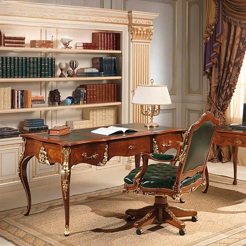 

Living room furniture, solid wood carvings, champagne gold writing table, household desk, desk