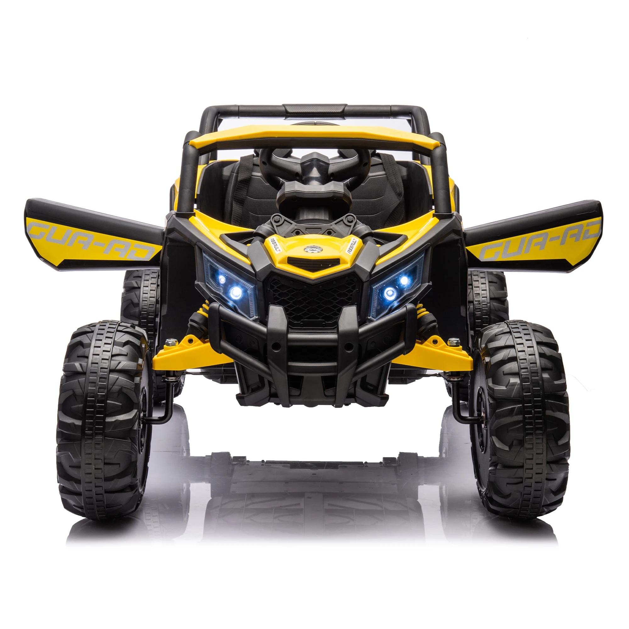 UTV Ride-On Car avec télécommande pour enfants, SFP de sécurité à 3 points, lecteur de musique, lumières LED, interrupteur haute et basse vitesse, 12V