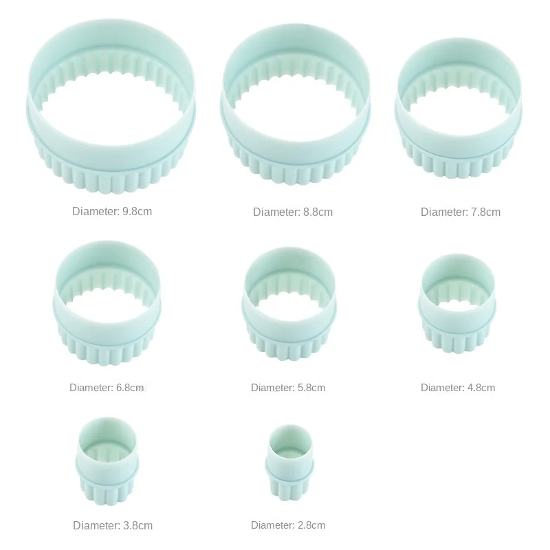 8pcs Round Light Green Wave Round Double-sided Cookie Cutters For Kitchen Cookie Tools ARJ019