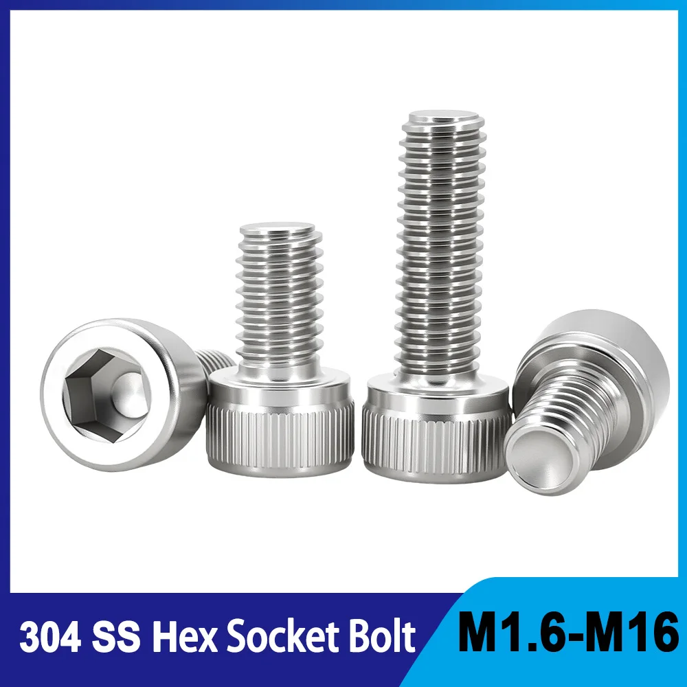304 Stainless Steel Hex Socket Bolt Cap Head Hexagonal Metal Machine Screws DIN912 Thread Bolts M1.6M2M2.5M3M4M5M6M8M10M12M14M16