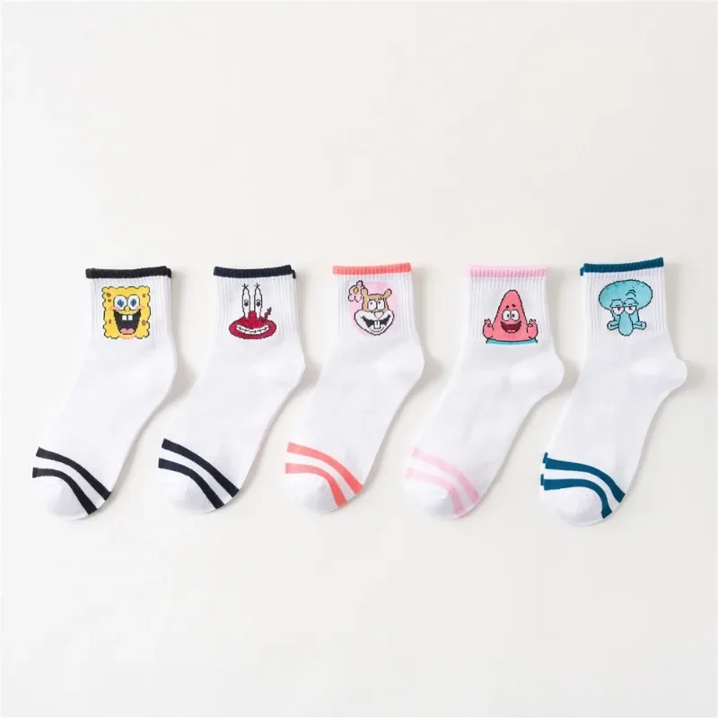 SpongeBob Patrick Star Men Women Long Tube Socks Krabs Sandy Squidward Cute Cotton Breathable Socks Anime Casual Students Socks