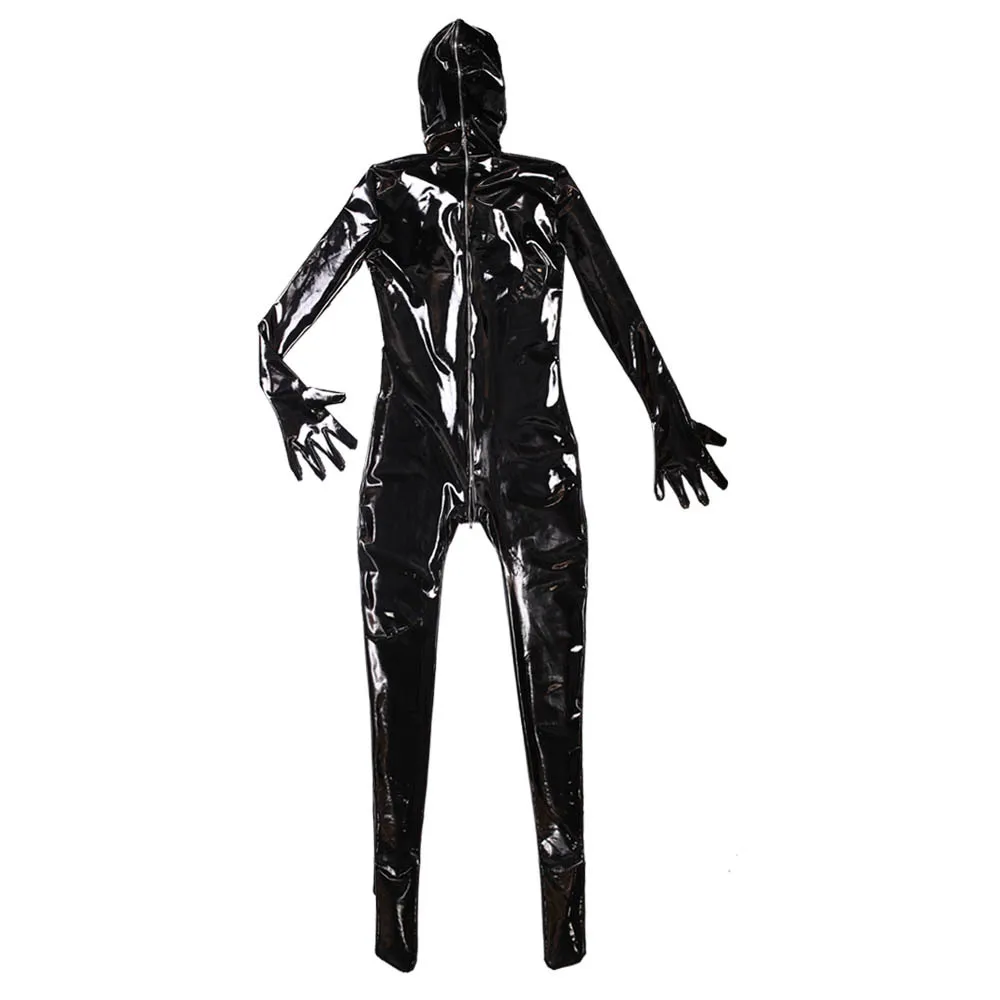 Women's Cosplay Full Bodysuit PVC Shiny Leather Leotard Sexy Stage performance Costume Jumpsuits Zipper Open Crotch Catsuit