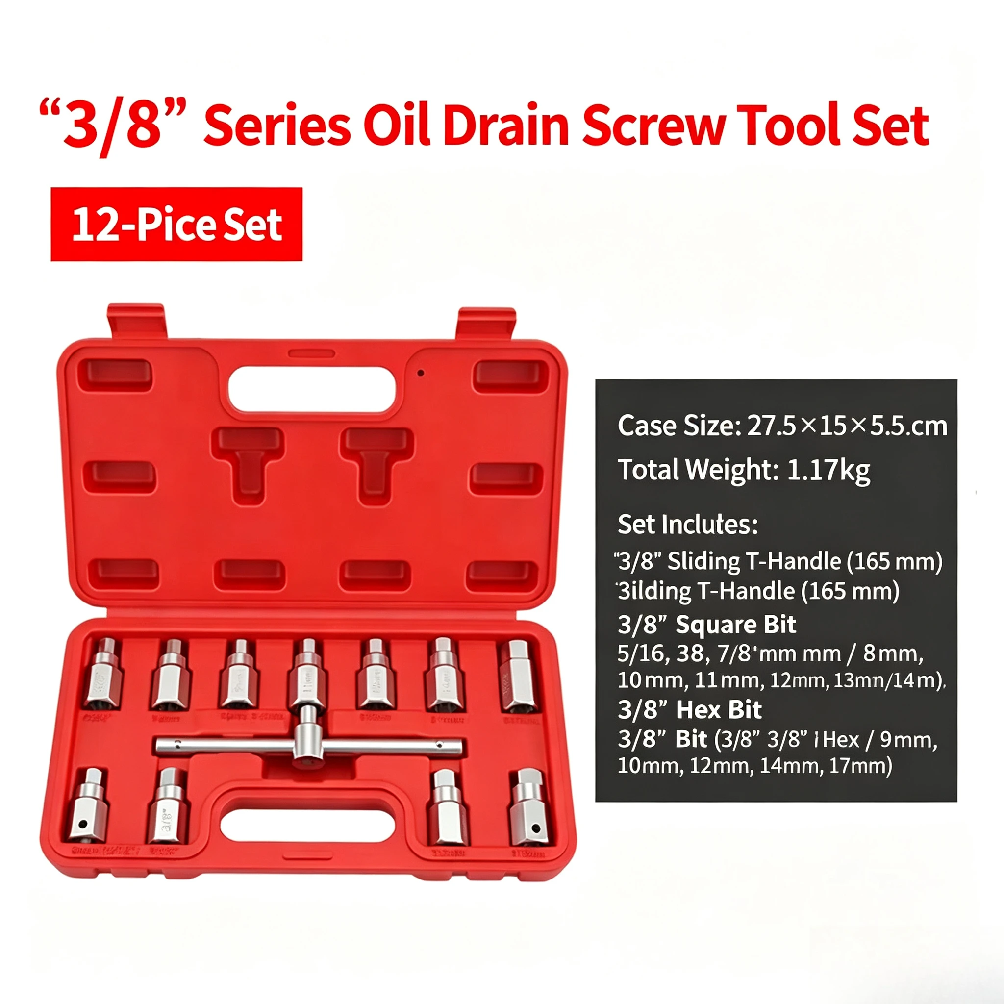 Oil Drain Plug Socket Set,3/8 Inch Drive 12/18/21/23Pcs Oil Pan Screw Remover Wrench Auto Repair Hand Tool Kit