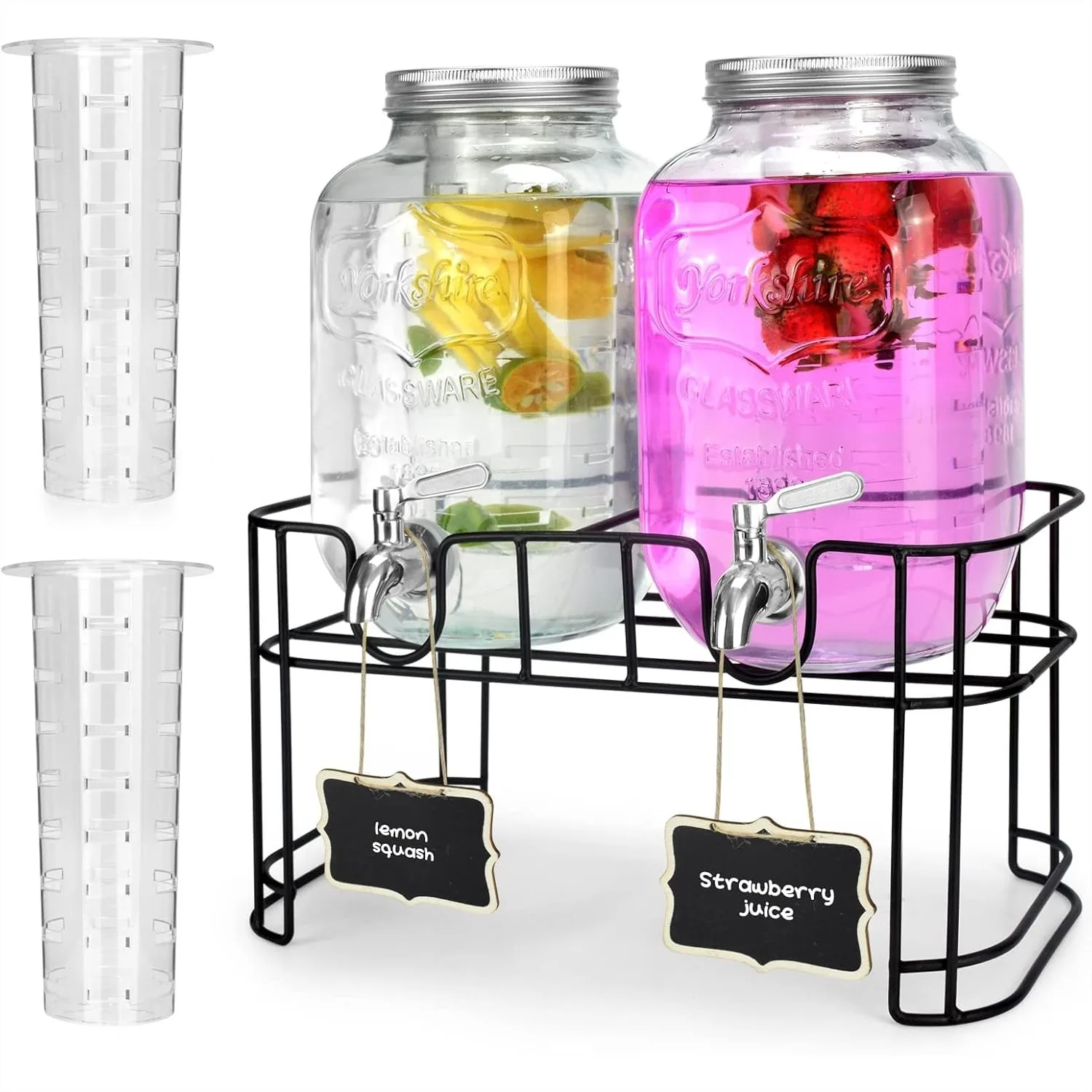 

2-Pack 1 Gallon Glass Drink Dispensers with Stand and Stainless Steel Spigot, Leakproof Beverage Dispenser for Parties