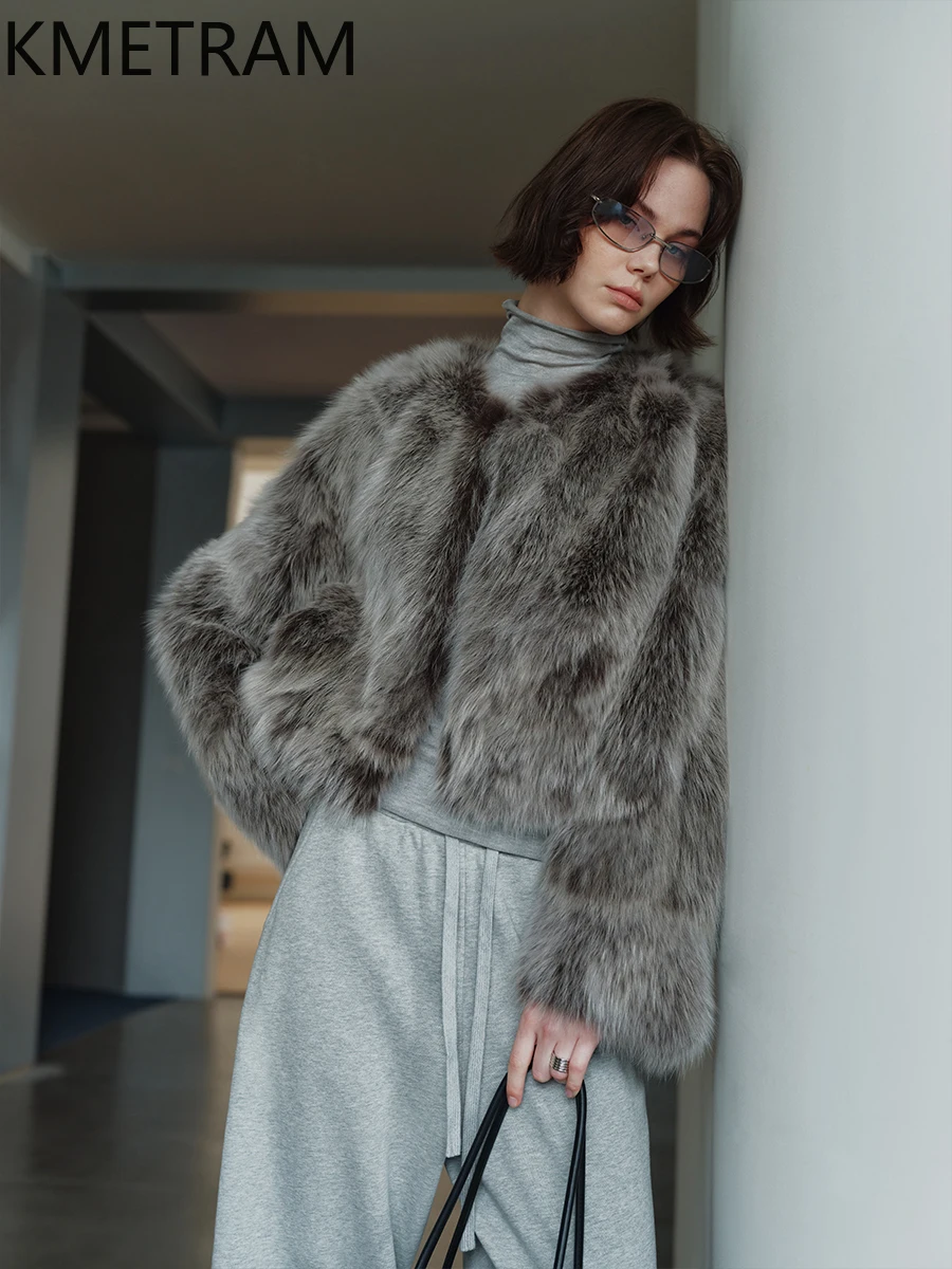 Abrigo de piel de zorro Natural de Finlandia para mujer, chaqueta corta de piel auténtica de alta calidad, nuevas chaquetas peludas, ropa de invierno para mujer, abrigos 2025