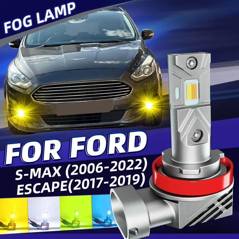 2pcs Car LED Front Fog Light Bulbs White Yellow Dual Colors Switchback For Ford S-MAX WS WA6 CJ 2006-2022 Escape 2017 2018 2019