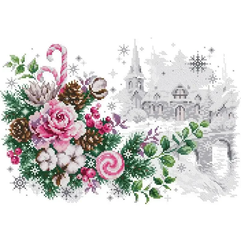 Christmas Celebration Bouquet Flower Series Cross Stitch Kits 14 16 11CT Counted Canvas Printed Fabric Embroidery DIY Home Decor