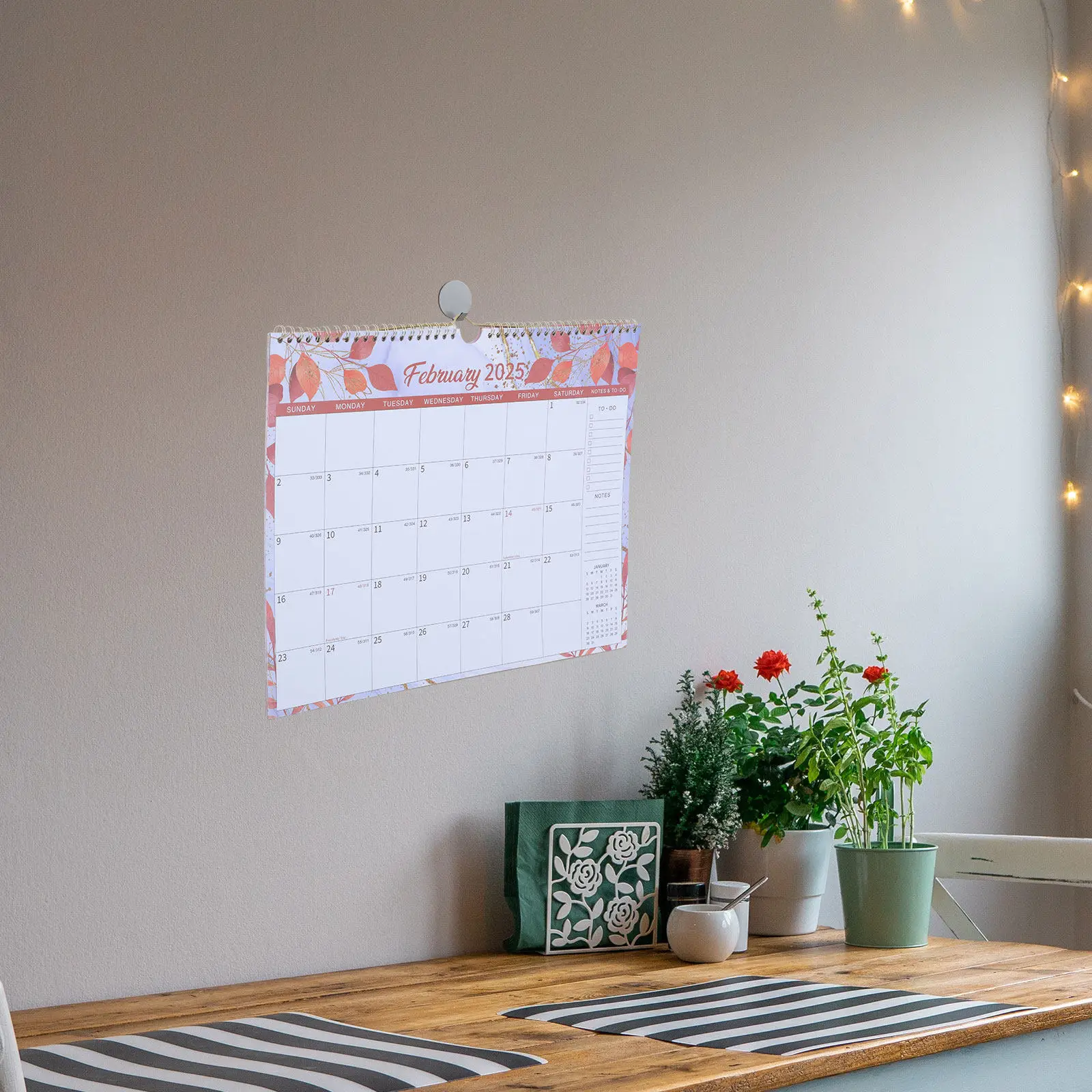 

Инновационный настольный/настенный календарь с цветочным спиральным переплетом, большой, для офиса и дома, с указанием дат, заметок и важных событий