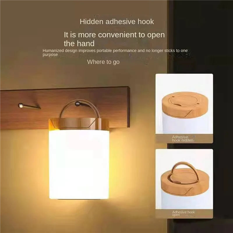 

THIVN-5X LED Bedside Lamp Touch Dimmable With 7 Colours And 4 Modes Wood Grain Night Light USB Rechargeable Table Lamp
