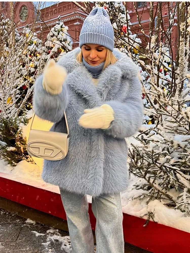 ZADORIN Nieuw in jassen en jacks Dames Overzise Lange pluizige witte nepbontjas Dameskleding Trend Revers Harige namaakbontjas