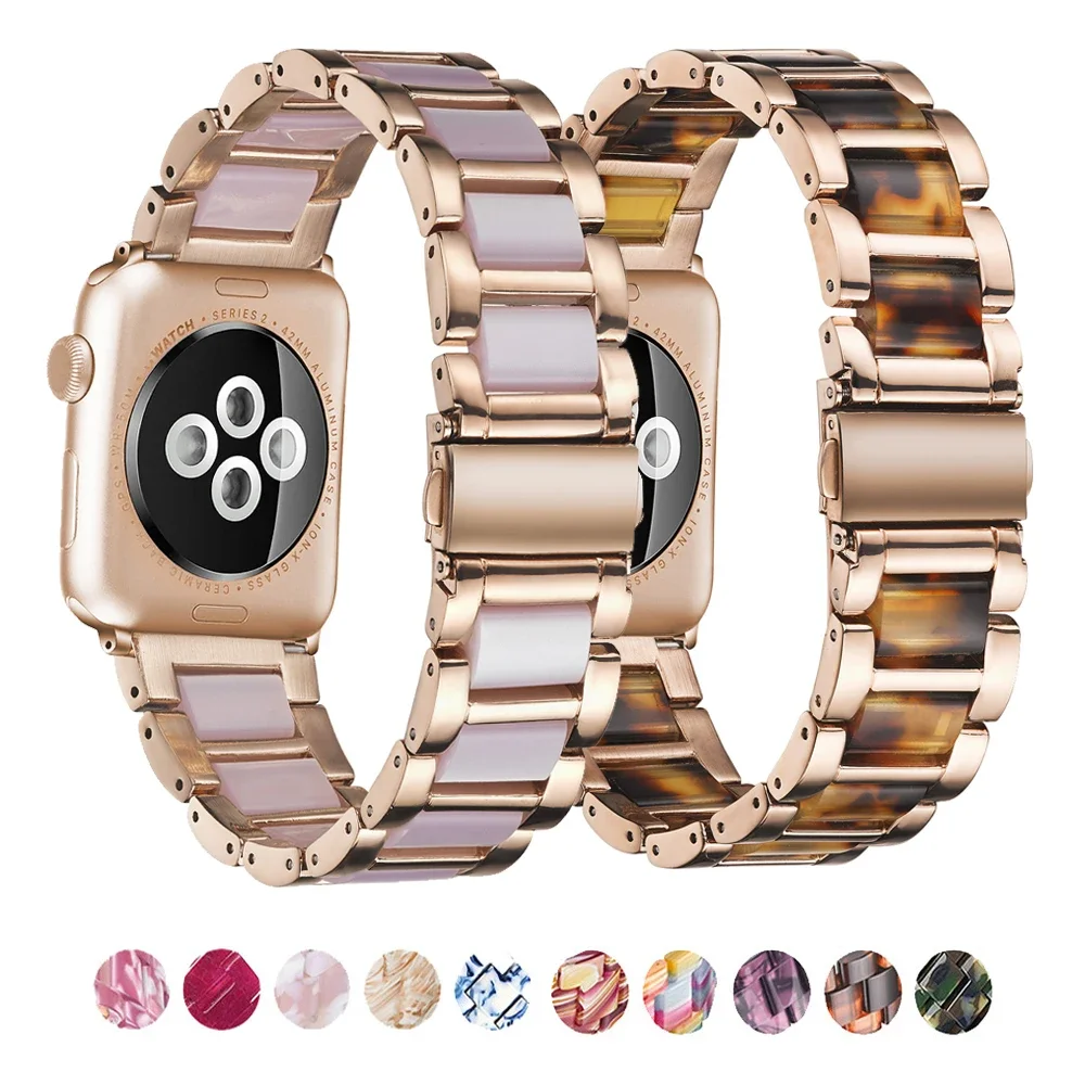Żywica + taśma metalowa do Apple Watch ultra Band 49mm 41mm 45 44 40 42 38 mm kobieta dziewczyna pasek do zegarka Iwatch serii 8 7 6 Se 5 4 3 2