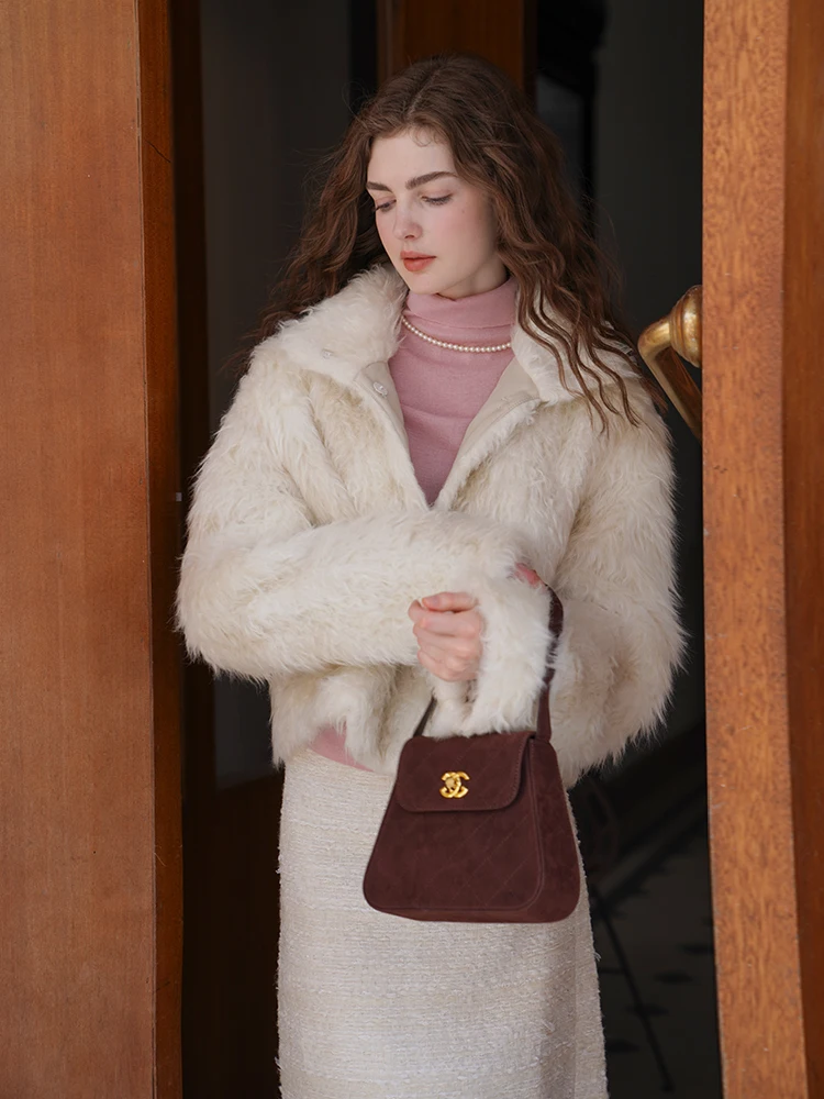 

Miorastudio Short Fur Coat Women's Stand Collar Leatherette Jacket Premium Feel Commute Style Winter New Arrival