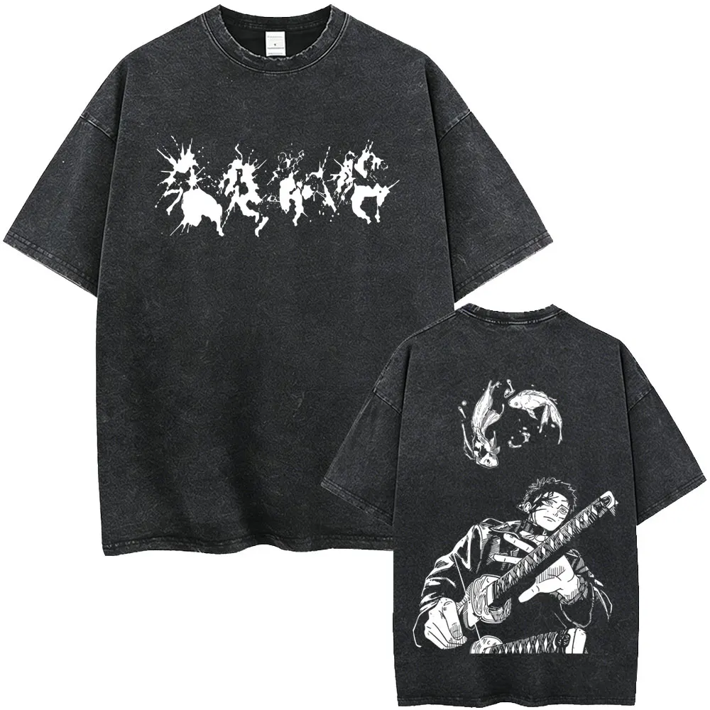 Anime Kagurabachi Chihiro Rokuhira Vintage Washed T-shirt Men Women Manga Fashion T-shirts Male Cotton Quality Oversized T Shirt