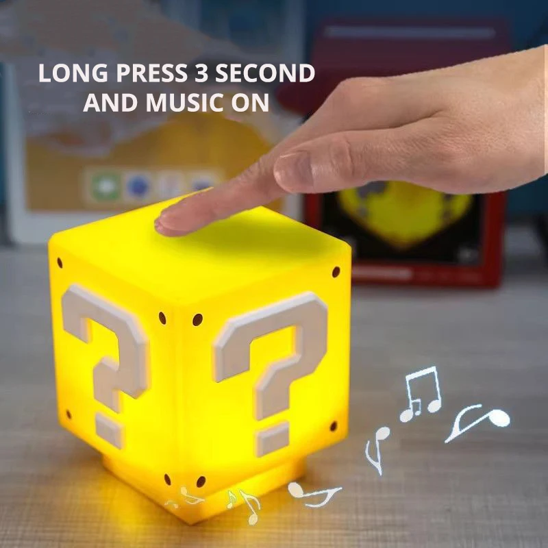 Question Mark Query Cube Block Model with Atmosphere Lights Sound Yellow Brick Toy Night Light