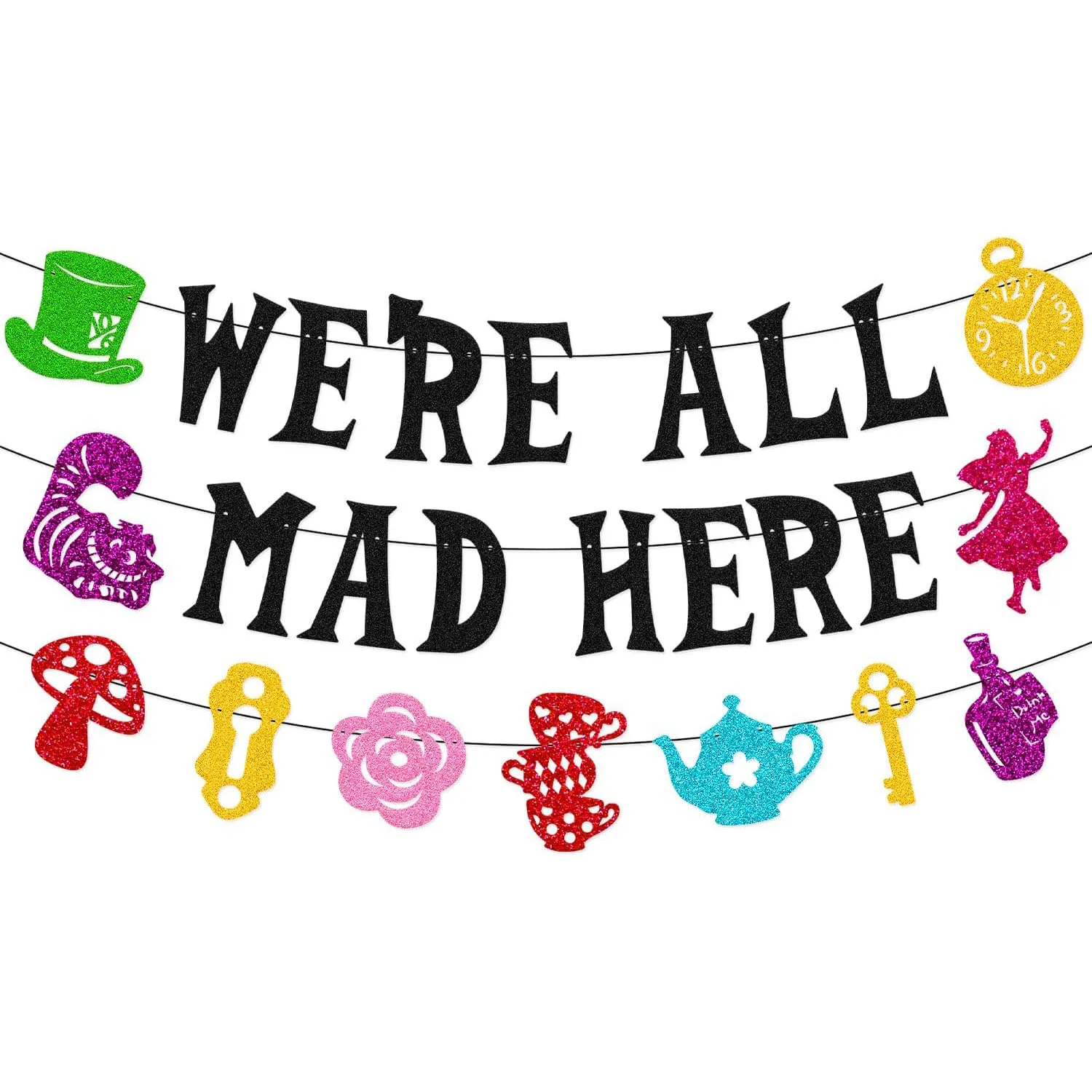 We’re All Mad Here Banner Fantasy One Years Old Birthday Party Decorations Welcome Baby Girl Boy Afternoon Tea Party Supplies