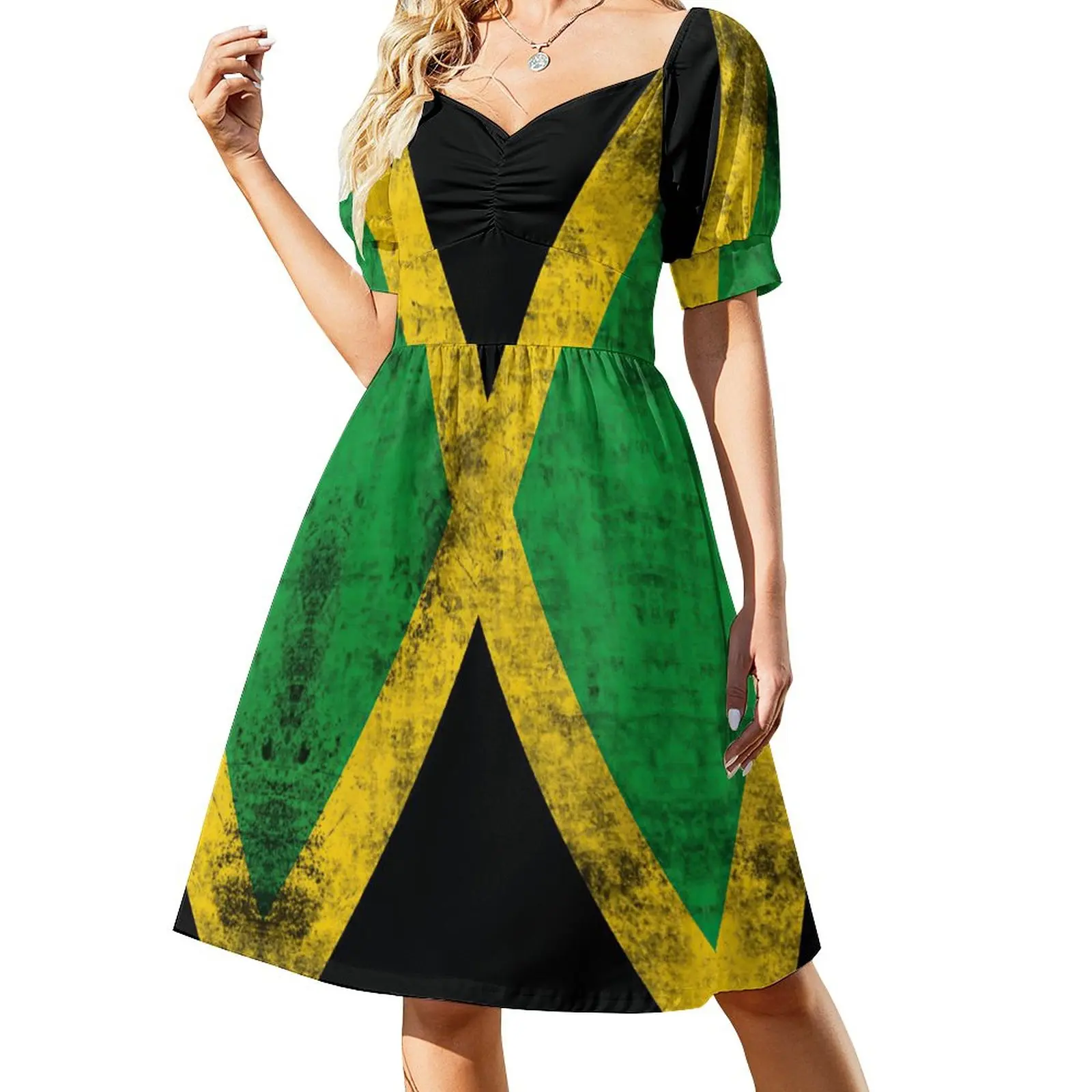 

Jamaica Flag Casual Dress Streetwear Dresses Beach Dress Women V Neck Oversized Clothes